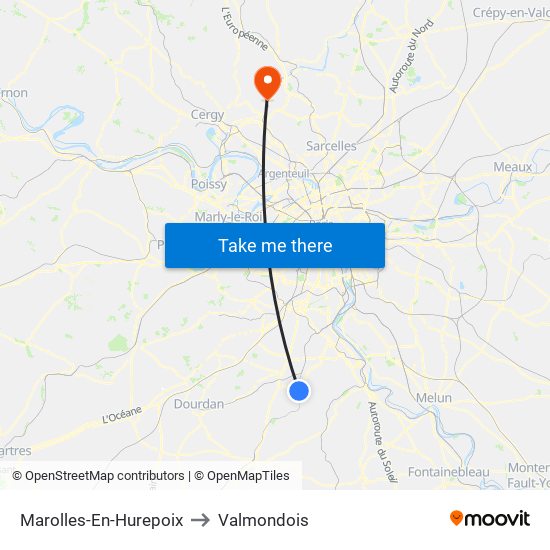 Marolles-En-Hurepoix to Valmondois map
