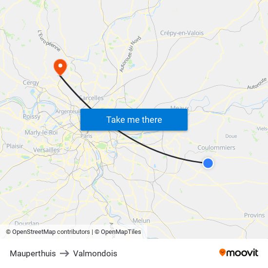Mauperthuis to Valmondois map