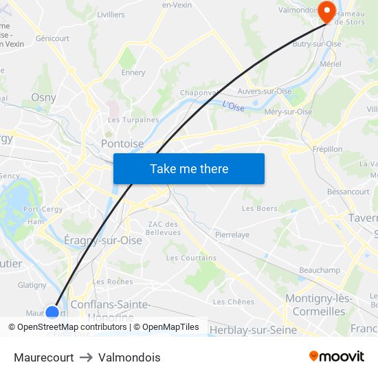 Maurecourt to Valmondois map