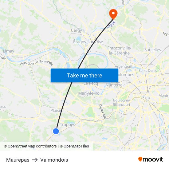 Maurepas to Valmondois map