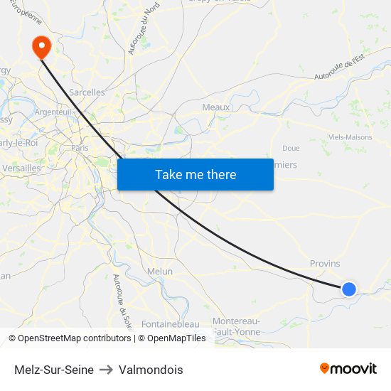 Melz-Sur-Seine to Valmondois map