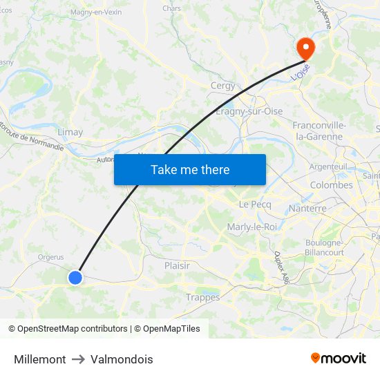 Millemont to Valmondois map