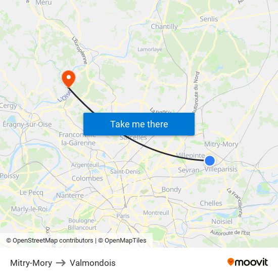 Mitry-Mory to Valmondois map