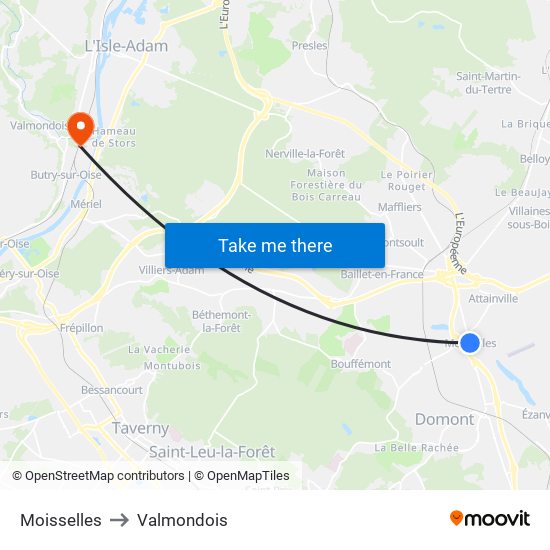 Moisselles to Valmondois map