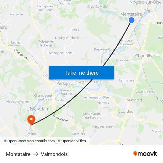 Montataire to Valmondois map