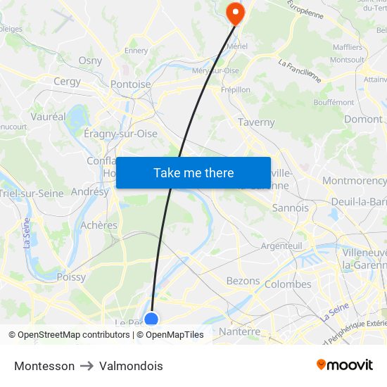 Montesson to Valmondois map