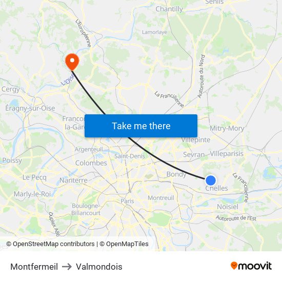 Montfermeil to Valmondois map