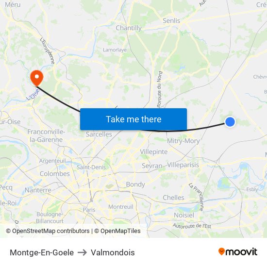 Montge-En-Goele to Valmondois map