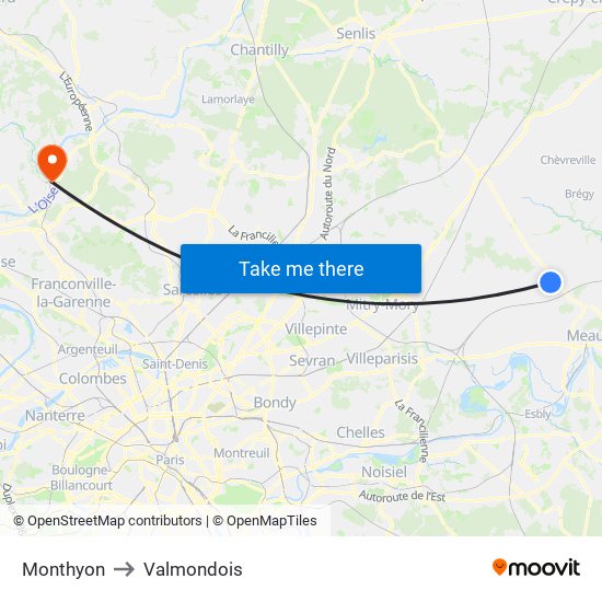 Monthyon to Valmondois map