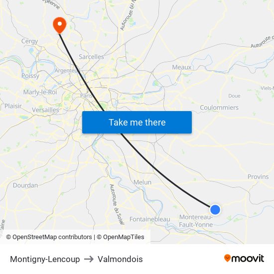 Montigny-Lencoup to Valmondois map