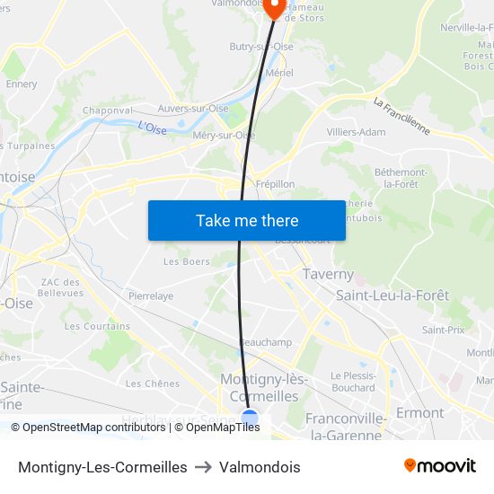 Montigny-Les-Cormeilles to Valmondois map