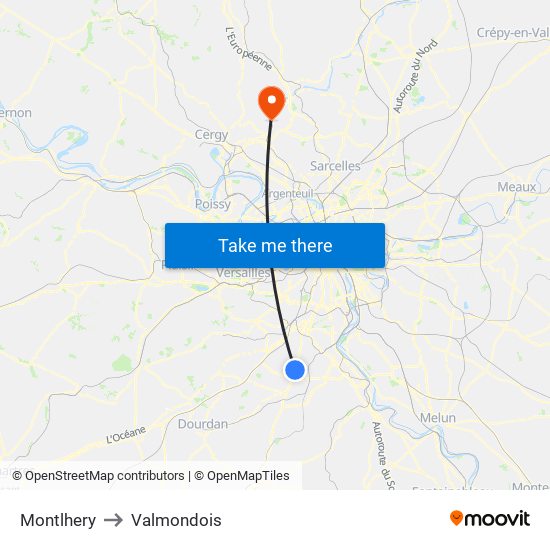 Montlhery to Valmondois map