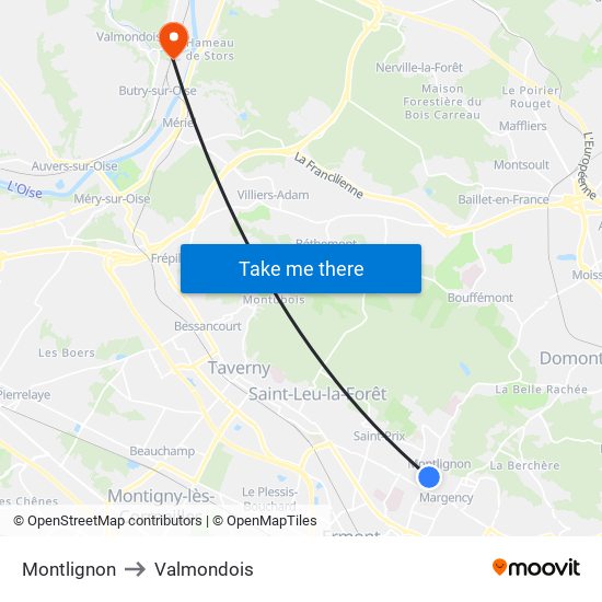 Montlignon to Valmondois map