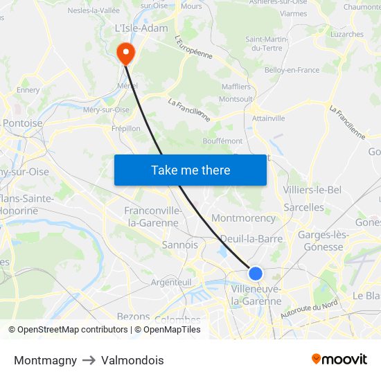 Montmagny to Valmondois map