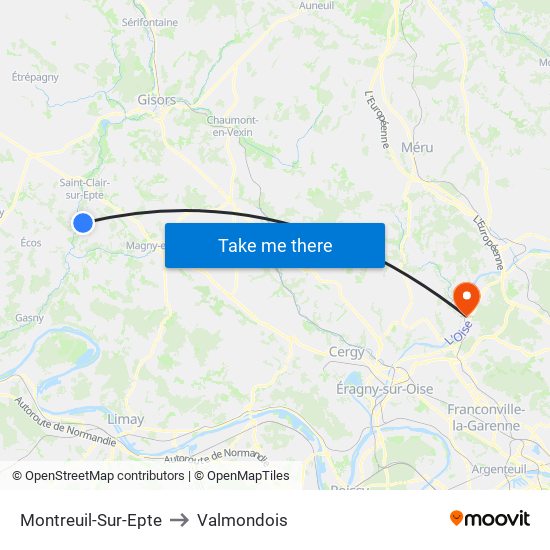 Montreuil-Sur-Epte to Valmondois map