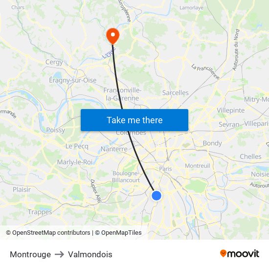 Montrouge to Valmondois map