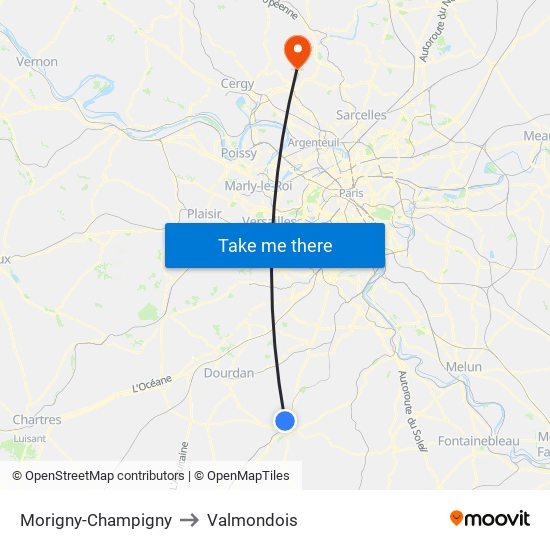 Morigny-Champigny to Valmondois map