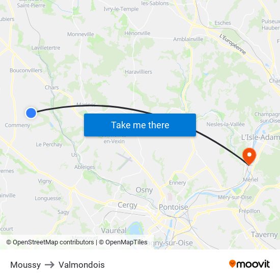 Moussy to Valmondois map