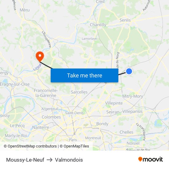 Moussy-Le-Neuf to Valmondois map