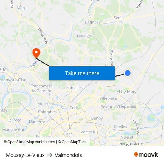Moussy-Le-Vieux to Valmondois map
