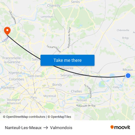 Nanteuil-Les-Meaux to Valmondois map