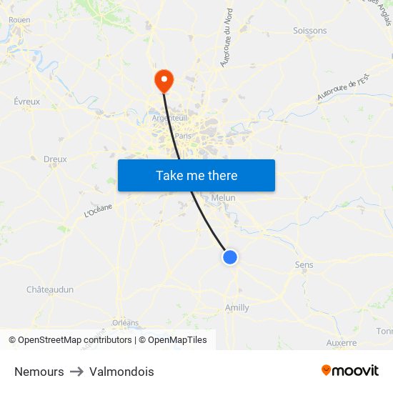 Nemours to Valmondois map