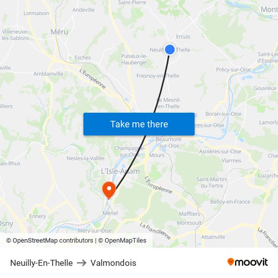 Neuilly-En-Thelle to Valmondois map