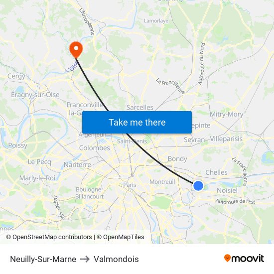 Neuilly-Sur-Marne to Valmondois map