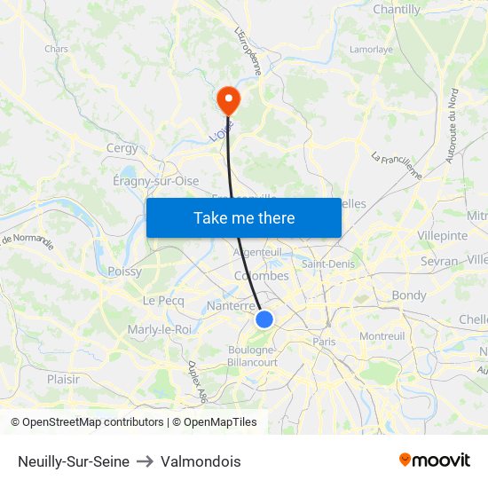 Neuilly-Sur-Seine to Valmondois map