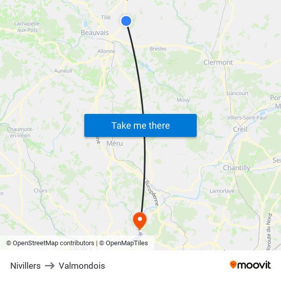 Nivillers to Valmondois map