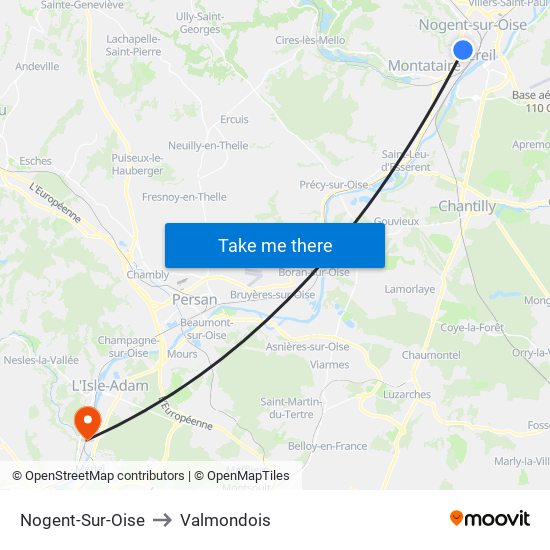 Nogent-Sur-Oise to Valmondois map