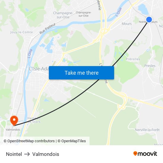 Nointel to Valmondois map