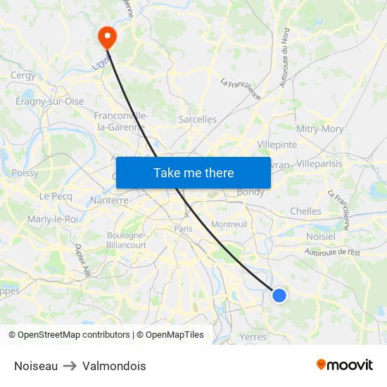 Noiseau to Valmondois map