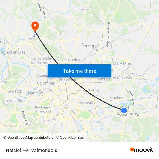 Noisiel to Valmondois map