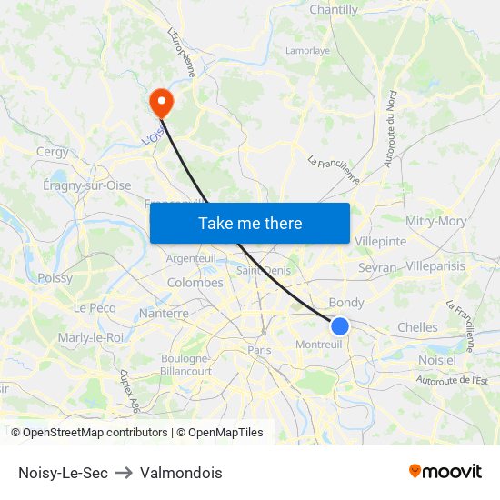 Noisy-Le-Sec to Valmondois map