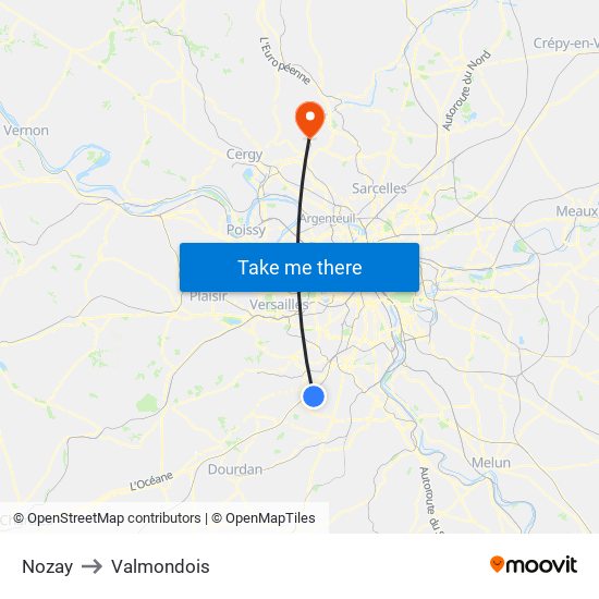 Nozay to Valmondois map