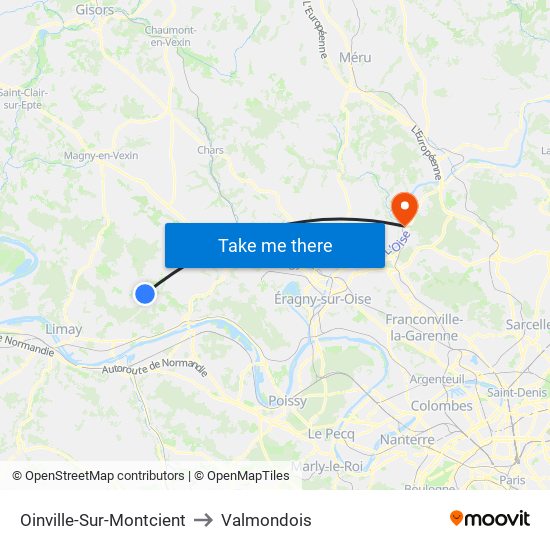 Oinville-Sur-Montcient to Valmondois map