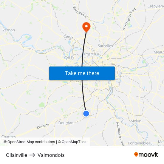 Ollainville to Valmondois map