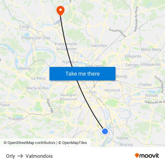Orly to Valmondois map