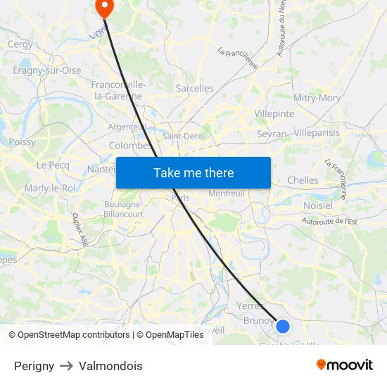 Perigny to Valmondois map