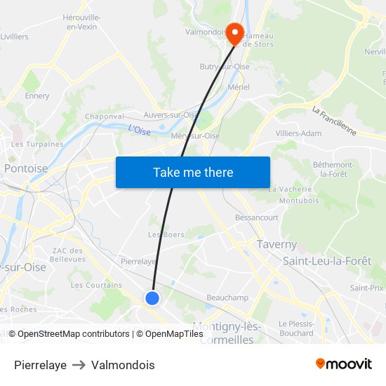 Pierrelaye to Valmondois map