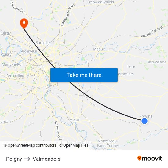 Poigny to Valmondois map