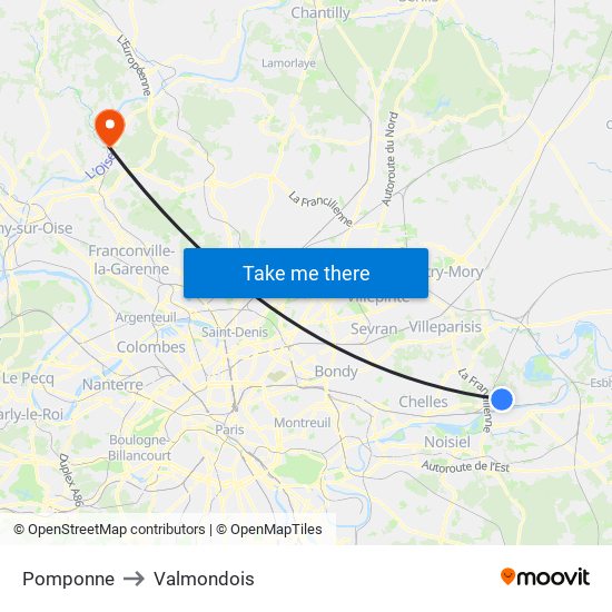 Pomponne to Valmondois map