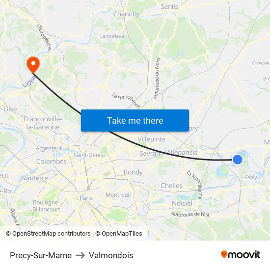 Precy-Sur-Marne to Valmondois map