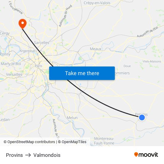 Provins to Valmondois map