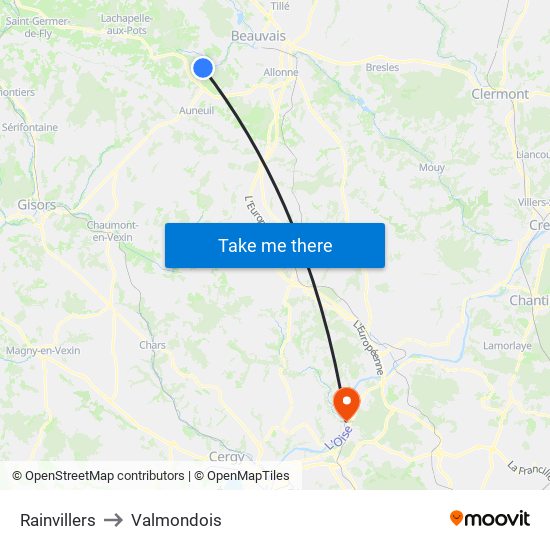 Rainvillers to Valmondois map