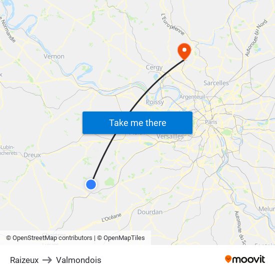 Raizeux to Valmondois map