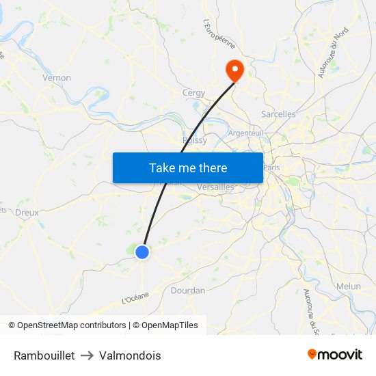 Rambouillet to Valmondois map