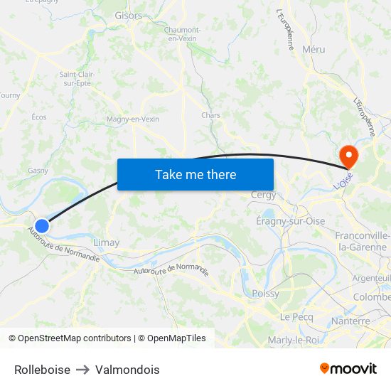 Rolleboise to Valmondois map