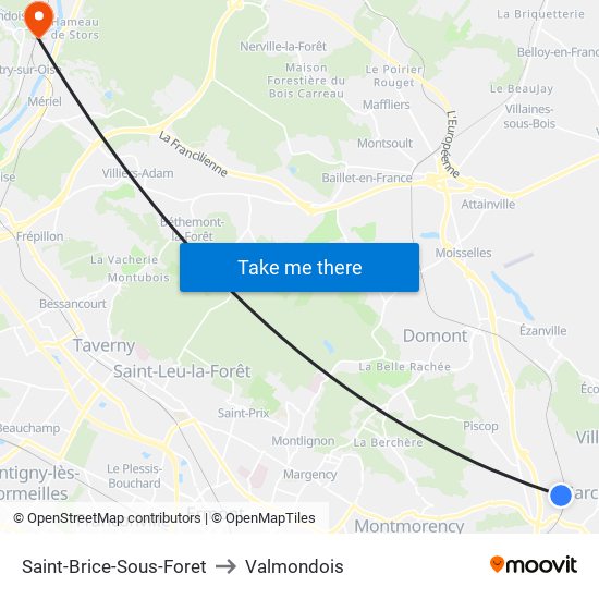 Saint-Brice-Sous-Foret to Valmondois map